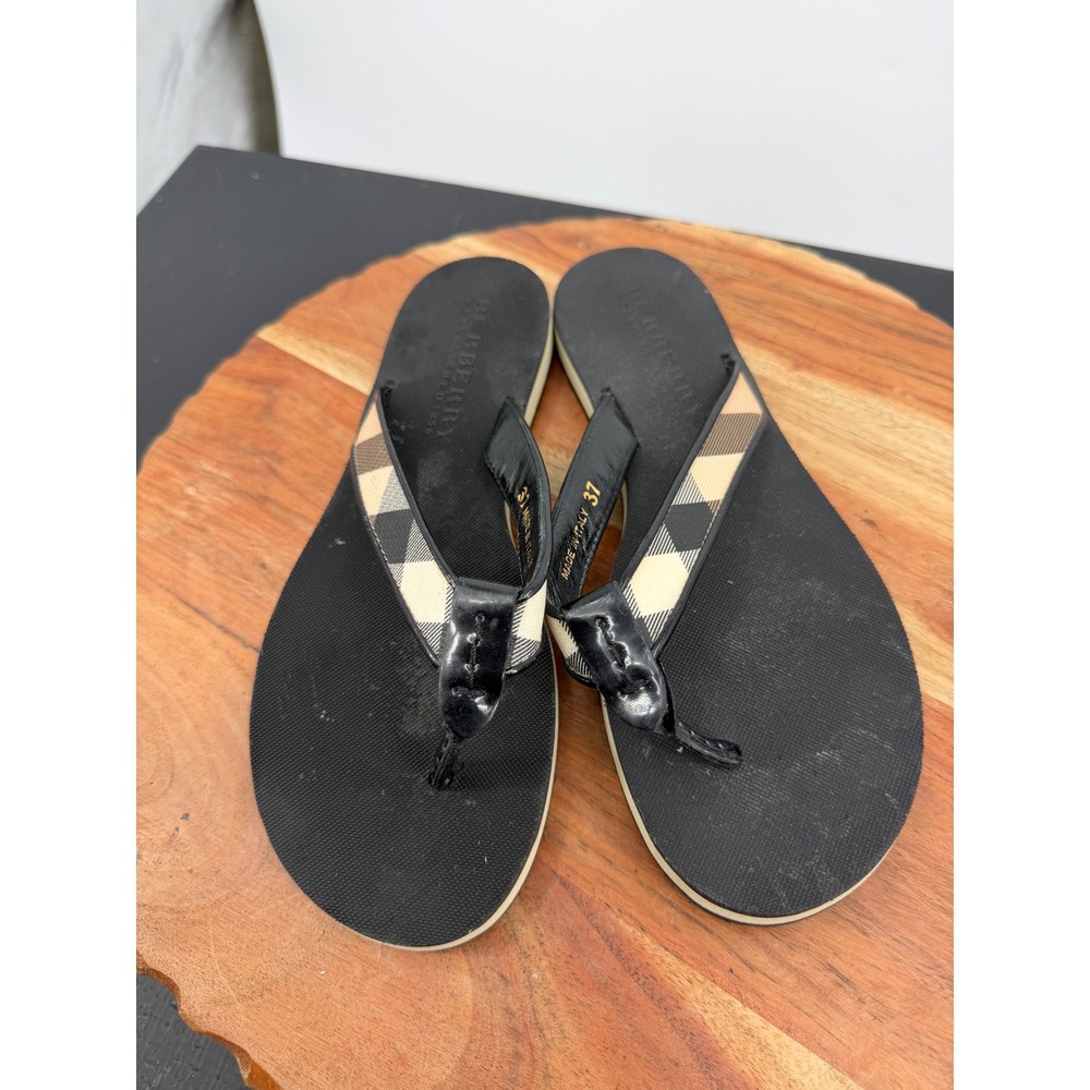Burberry House Check Flip Flop Sandals Women 37 7 Black Beige Nova Check Italy